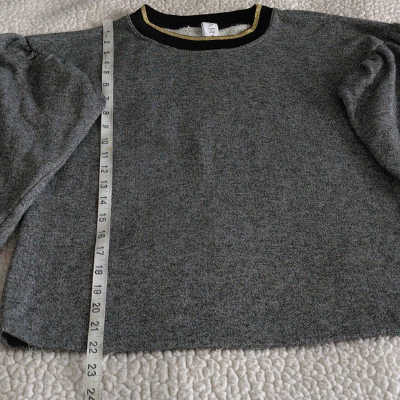 Amadi Small Grey Puff Sleeve Metallic Gold Trim Sweatshirt - Picture 10 of 14
